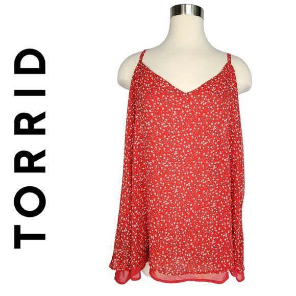 torrid Tops - Torrid Sophie Chiffon Red Floral Double Layer Swing Cami Women's Top Blouse Sz 3